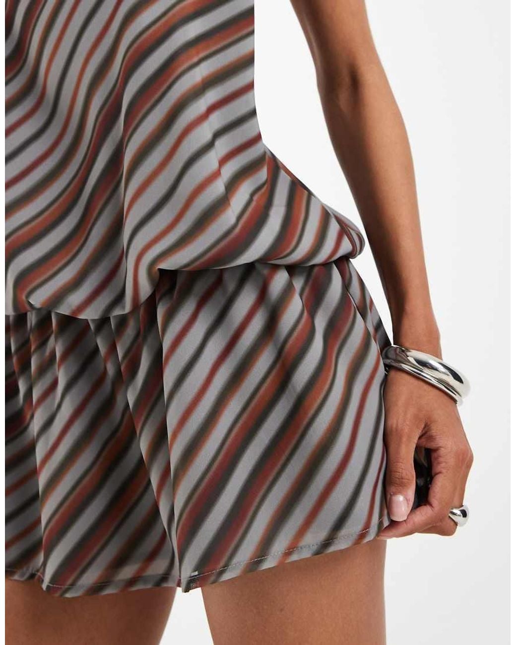 Motel Natural Veloria Halter Stripe Mini Dress