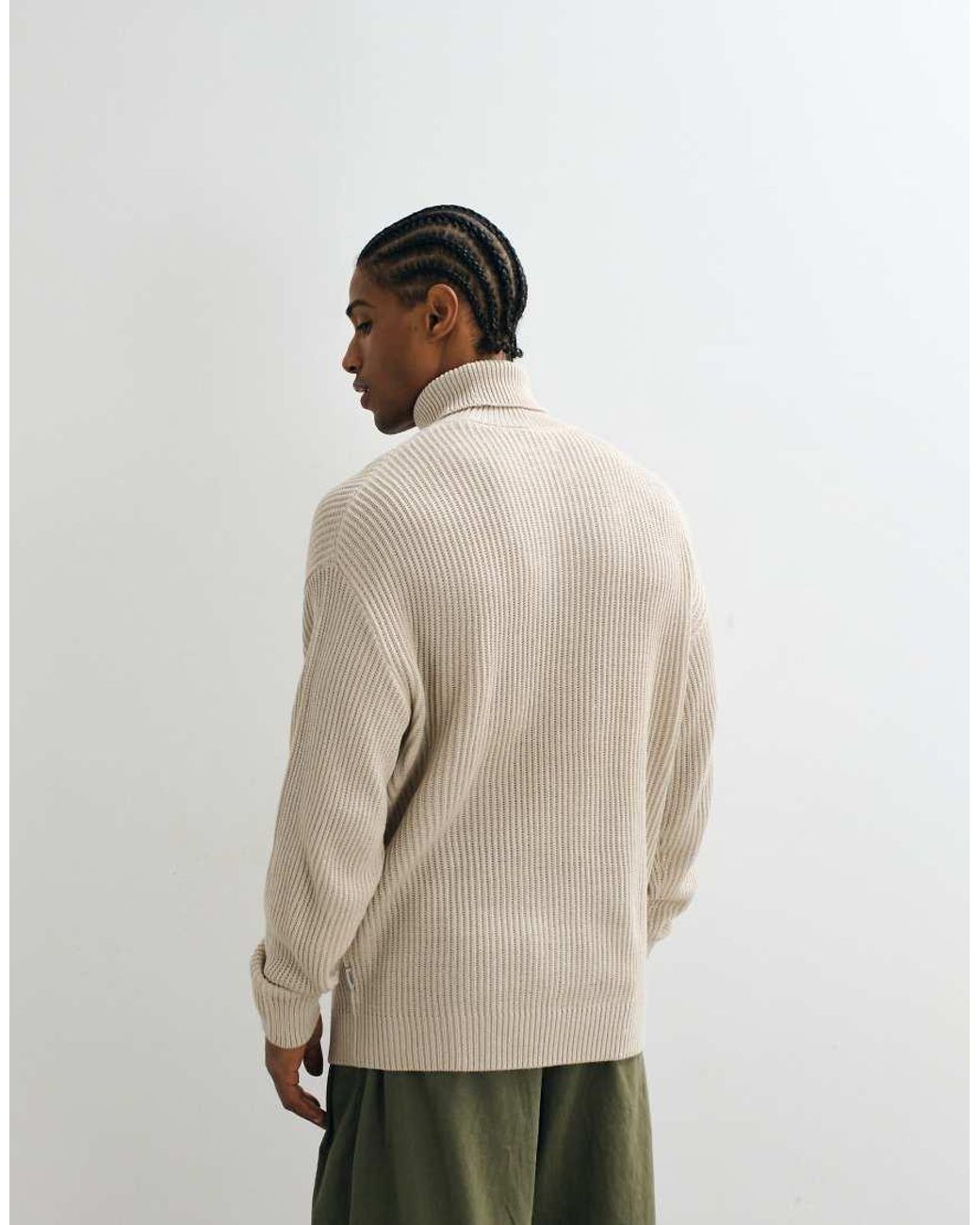 JJ Rebel Natural Roll Neck Ribbed Jumper for men