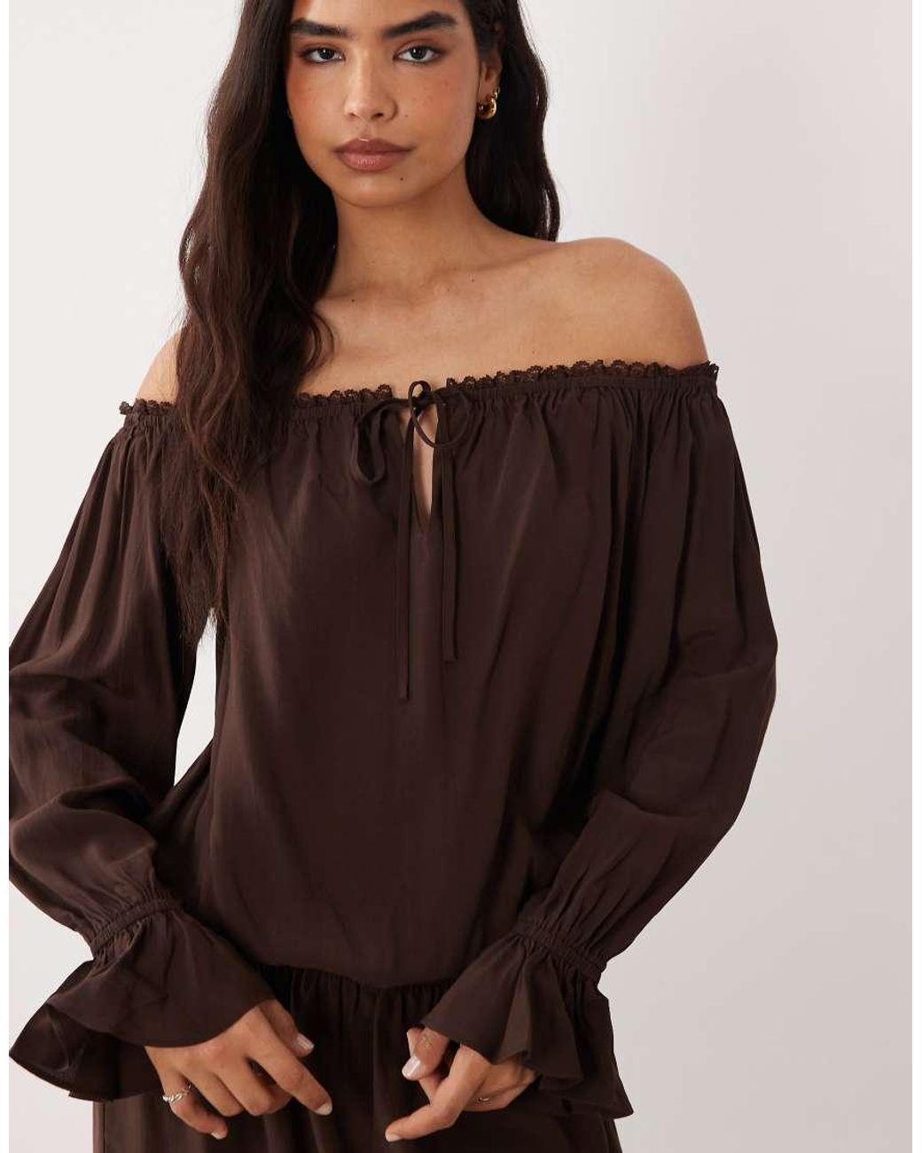 Cotton On Natural Boho Off Shoulder Ruffle Mini Dress