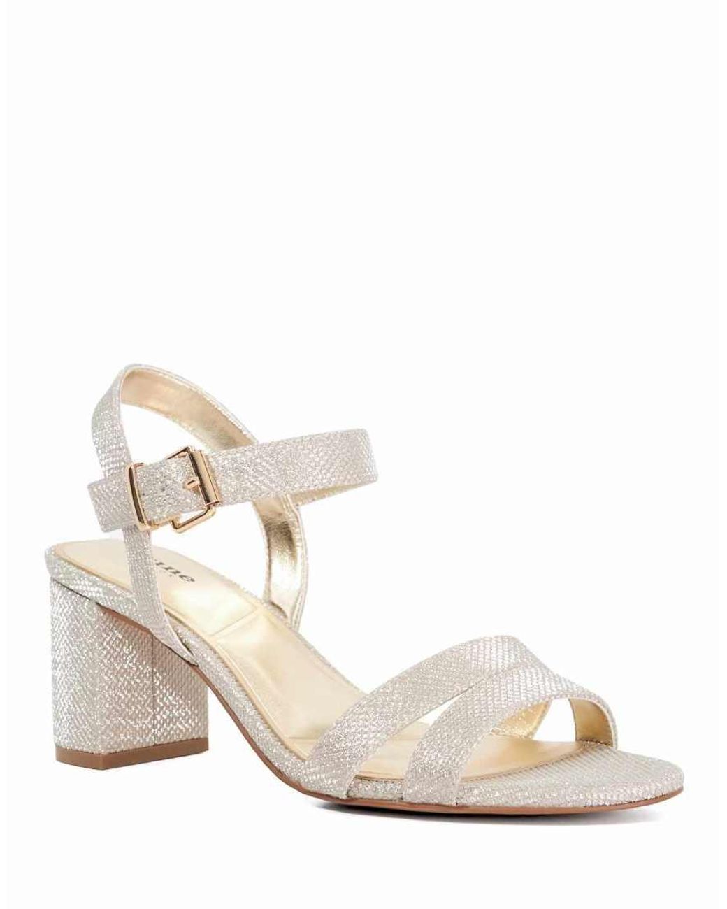 Dune White Champagne Wide Fit Leather Merisa Block Heel Sandals