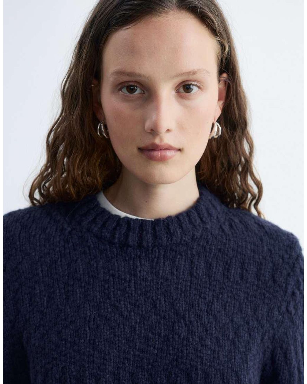 & Other Stories Blue Wool Blend Boucle Jumper With Shoulder Pads
