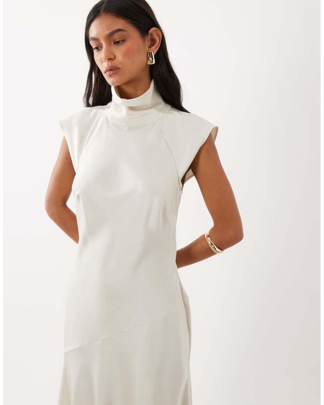 ASOS White High Neck Satin Maxi Dress With Godets