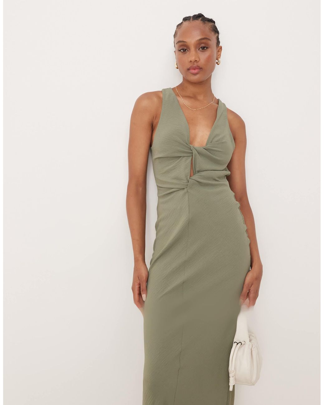 ASOS Natural Asos Design Tall Draped Knot Front Midi Dress