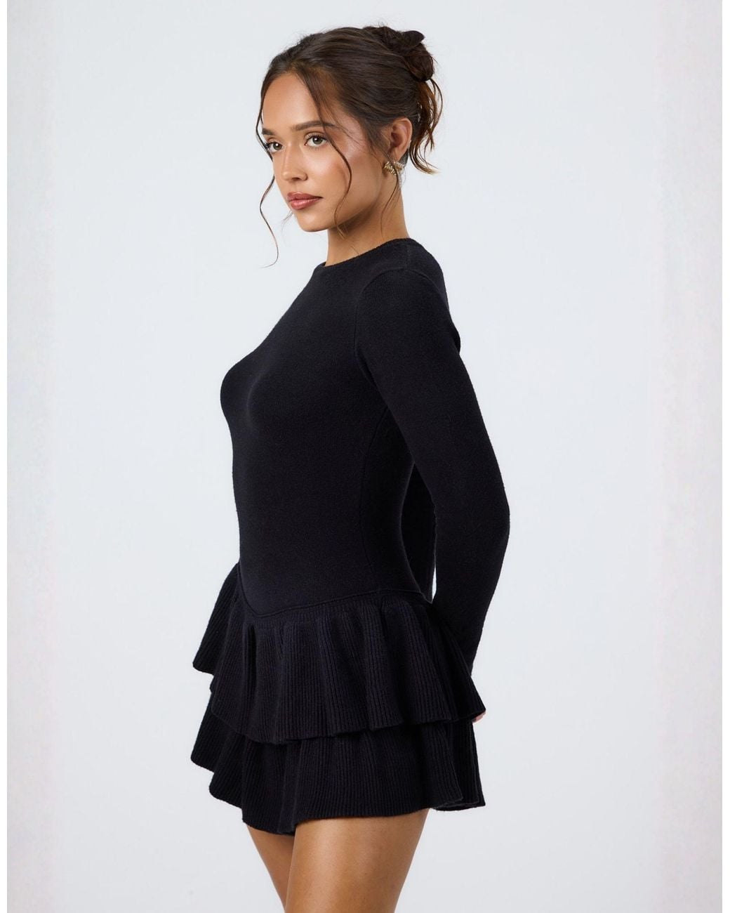knee length dresses for ladies Endless Rose Women's Ruffle Detailed Long Sleeve Mini Dress