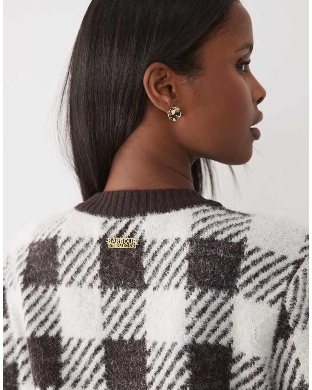 Barbour Gray Halina Check Knitted Cardigan