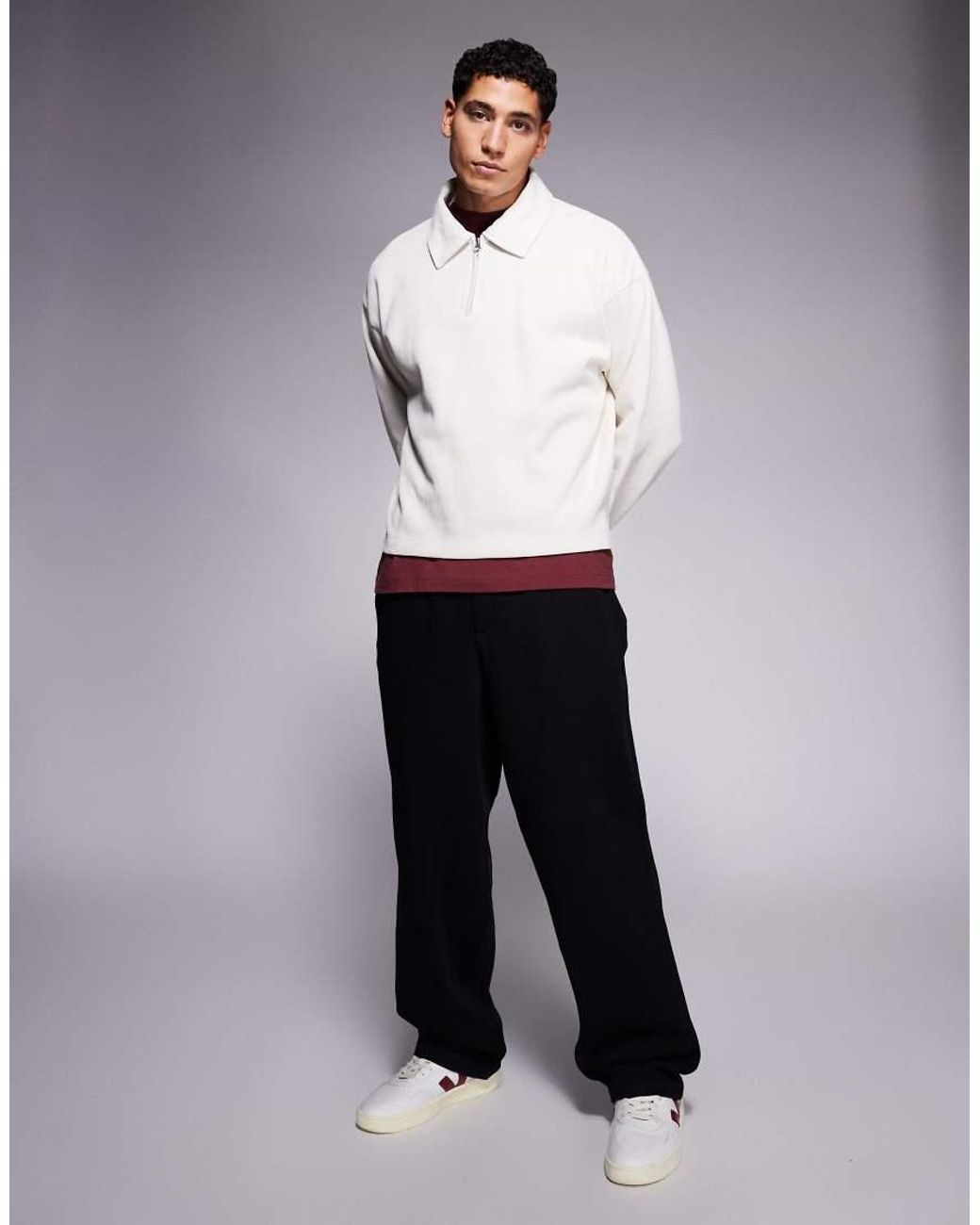ADPT White Collared Quarter Zip Sweat for men