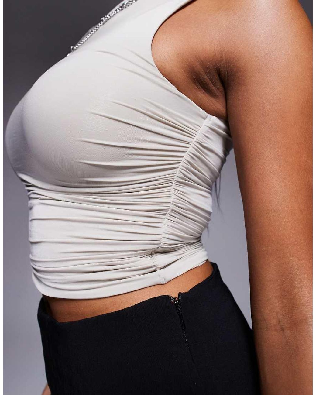 Oh Polly Gray Kirbie Asymmetric Ruched Tank Top