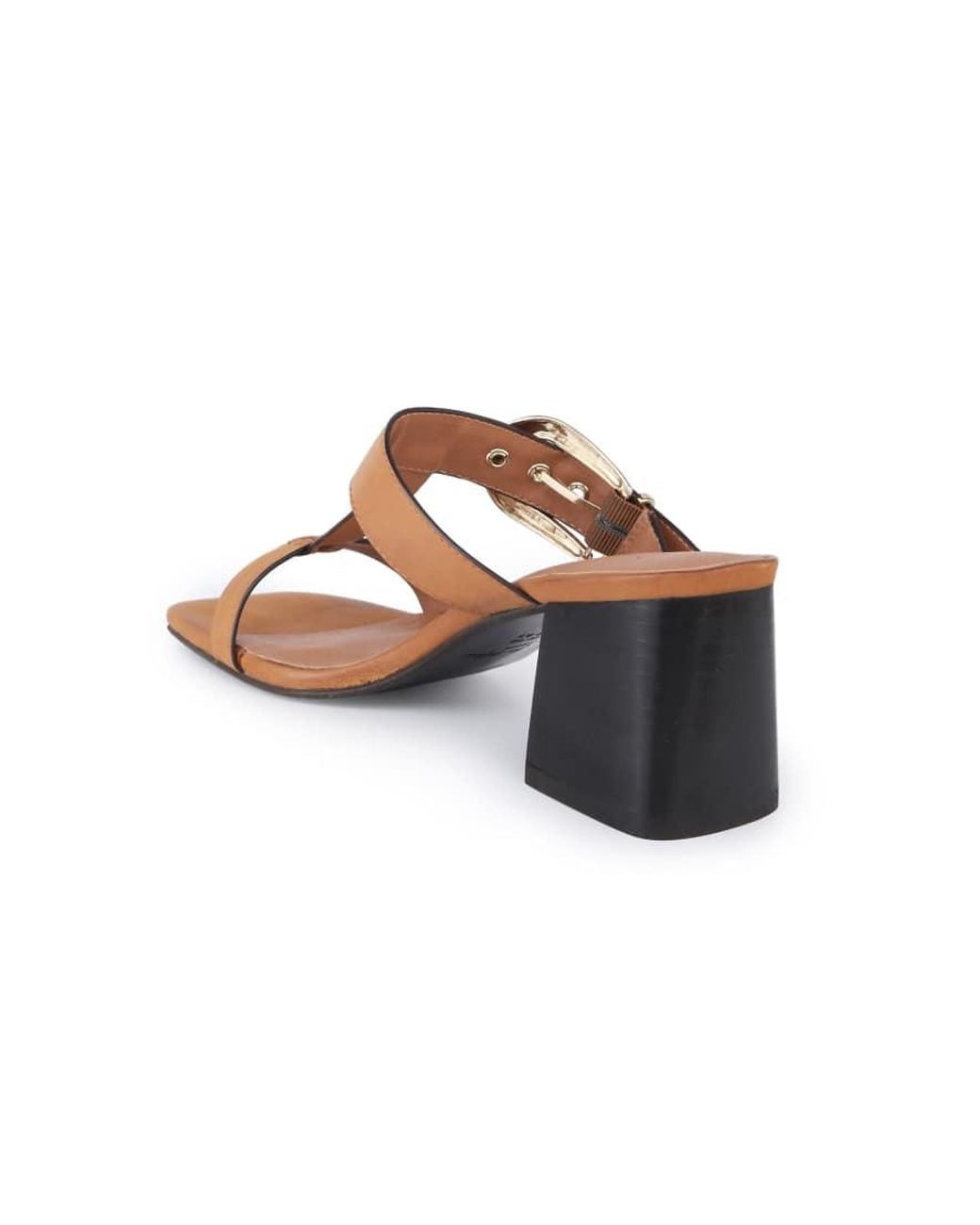 OFF THE HOOK White Kelsie Leather T-Strap Buckle Block Heel Mule Sandals