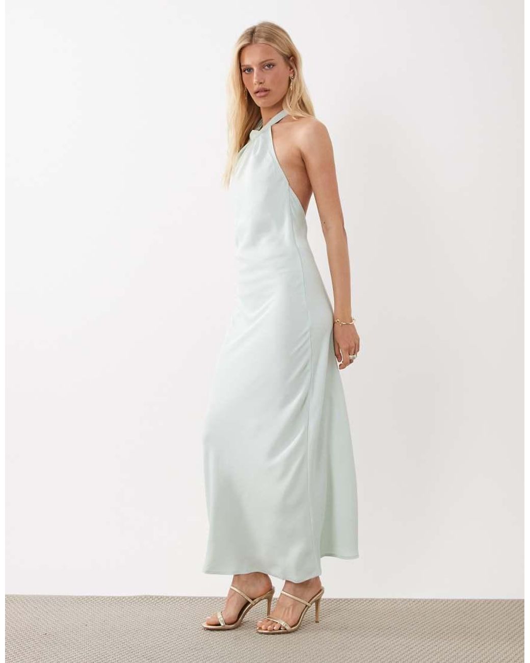 Jdy White Halter Neck Satin Maxi Dress