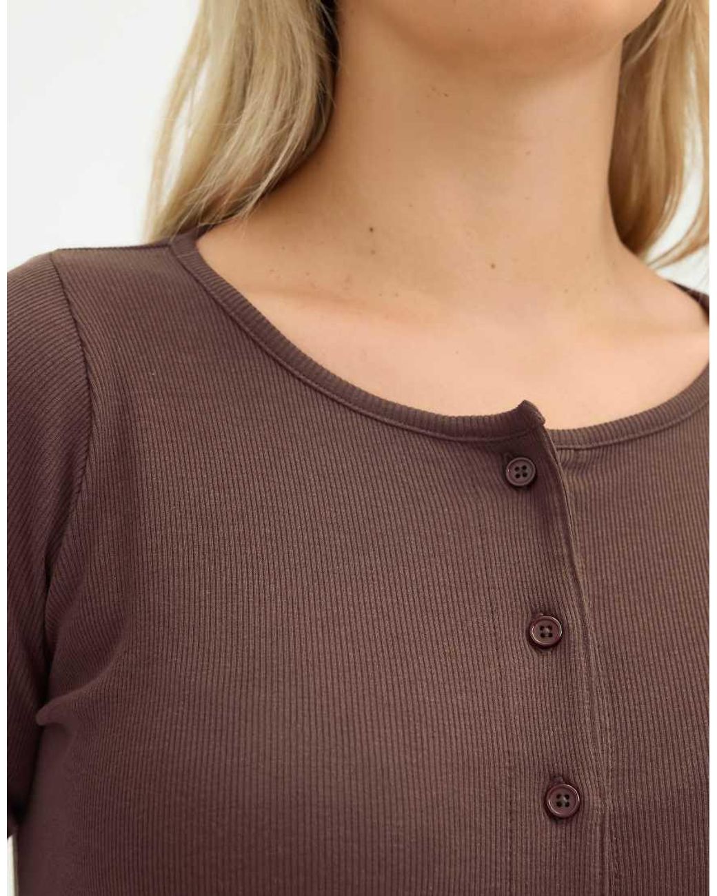Yours Clothing Brown Button Front Long Sleeve Top