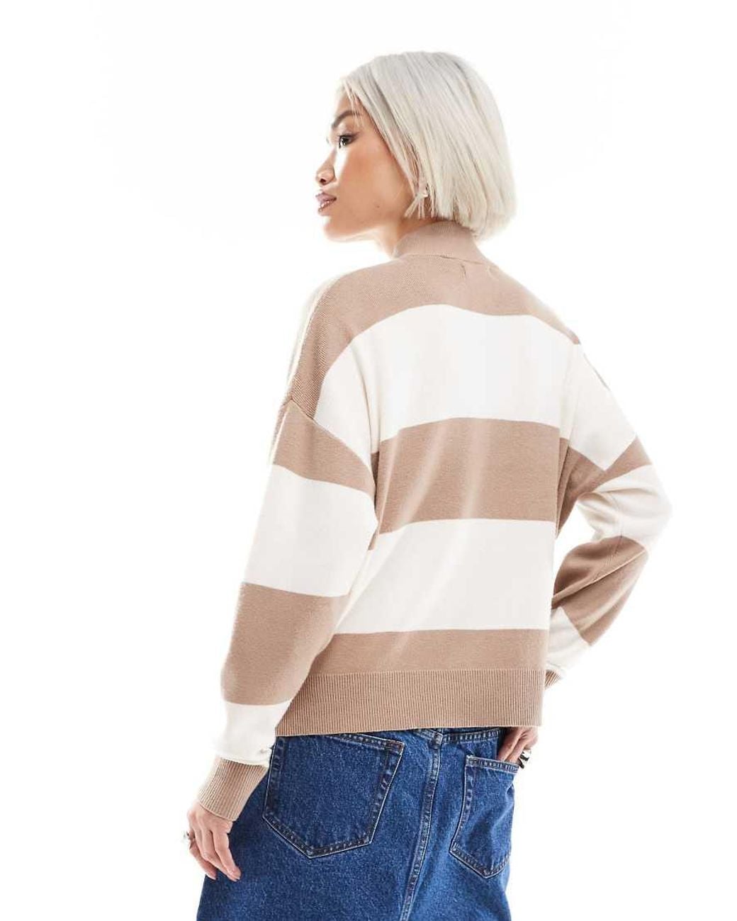 Brave Soul Natural Striped Half Zip Knitted Jumper