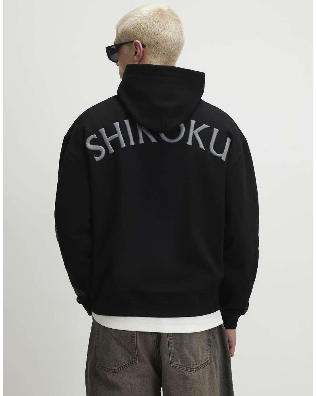 River Island Gray Oversized Fit Embroidered Dragon Hoodie for men