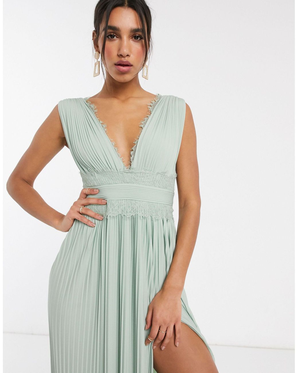 Lace insert pleated maxi dress deals