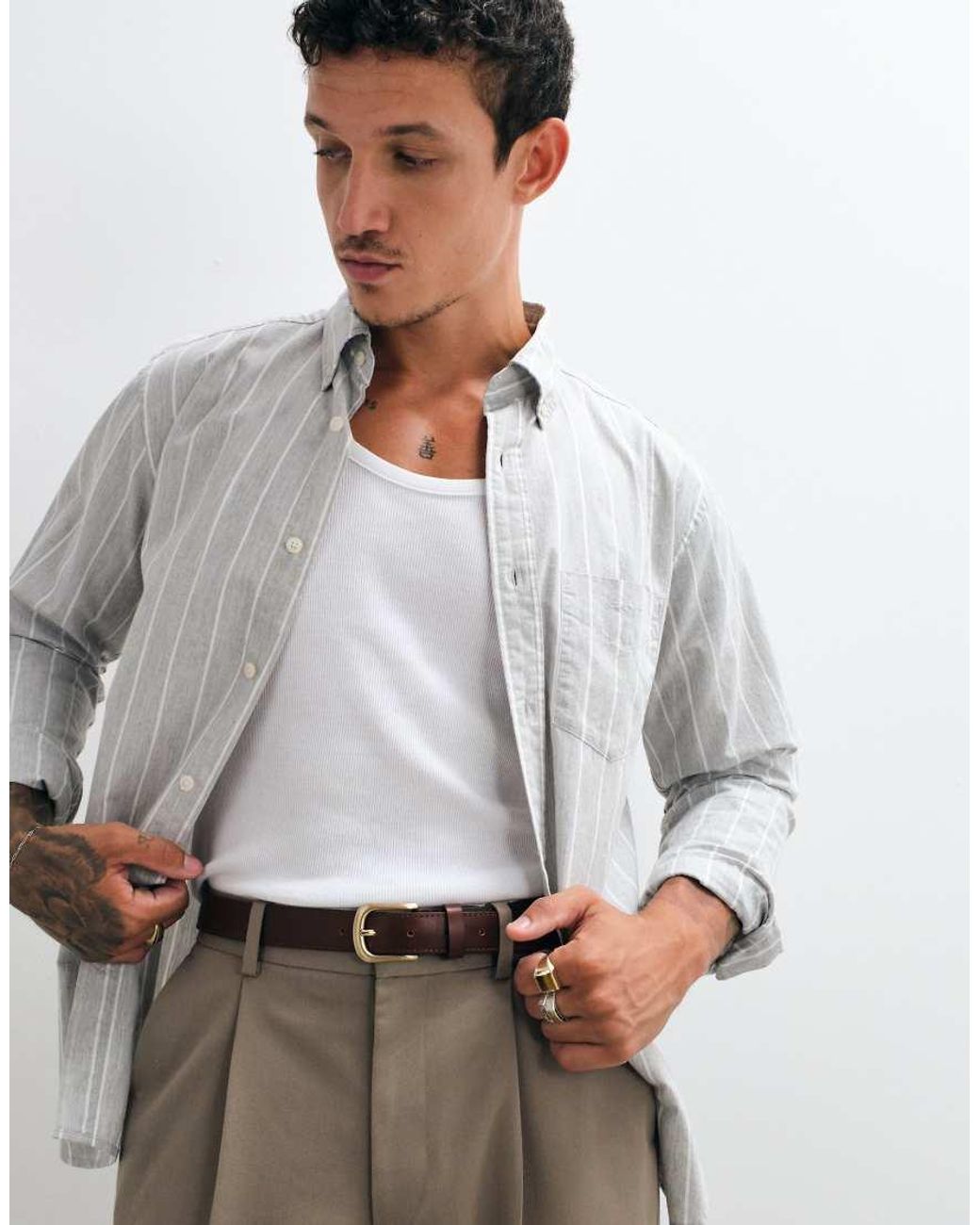 Gant Gray Regular Fit Poplin Melange Stripe Shirt for men