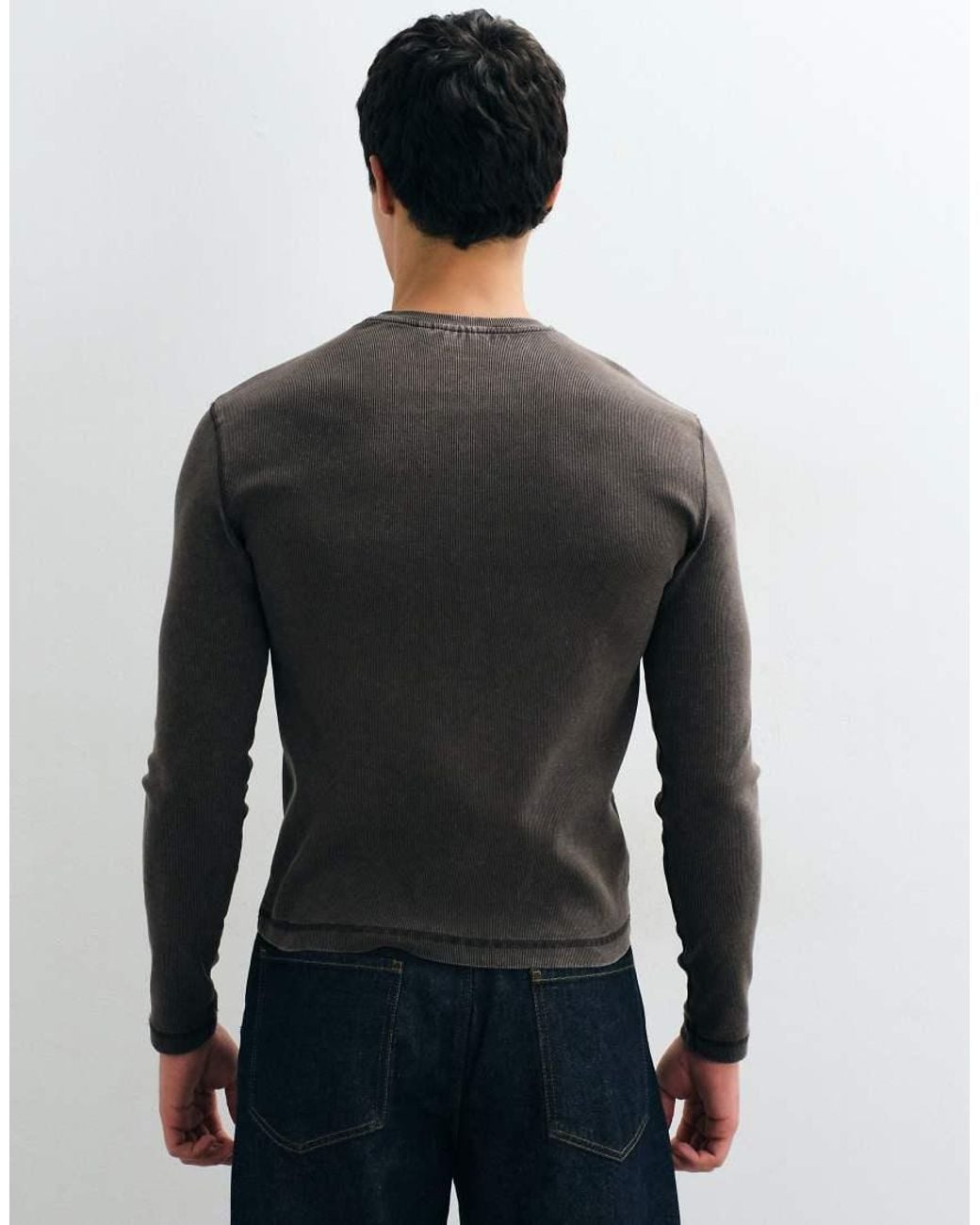 Weekday Gray Slim Fit Rib Long Sleeve T-shirt for men