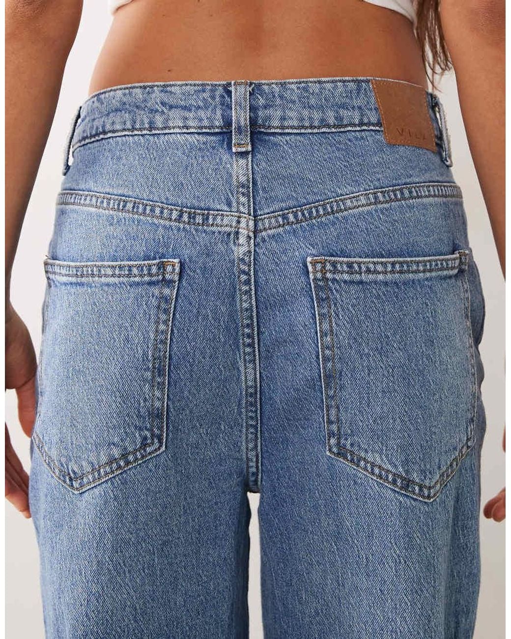 Vila Blue High Waist Wide Leg Turnup Hem Jeans