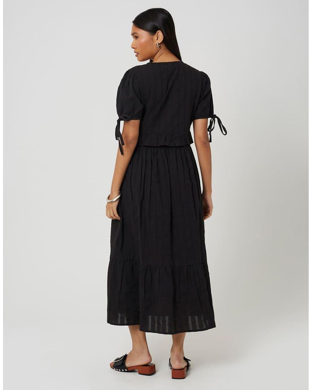 Brave Soul Black Puff Sleeve Maxi Dress With Tie And Ruffle Details