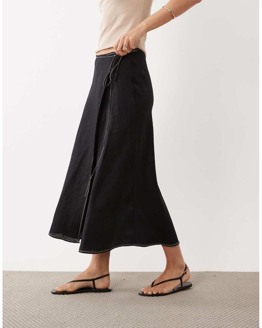 ARKET White Linen Mix Wrap Midi Skirt