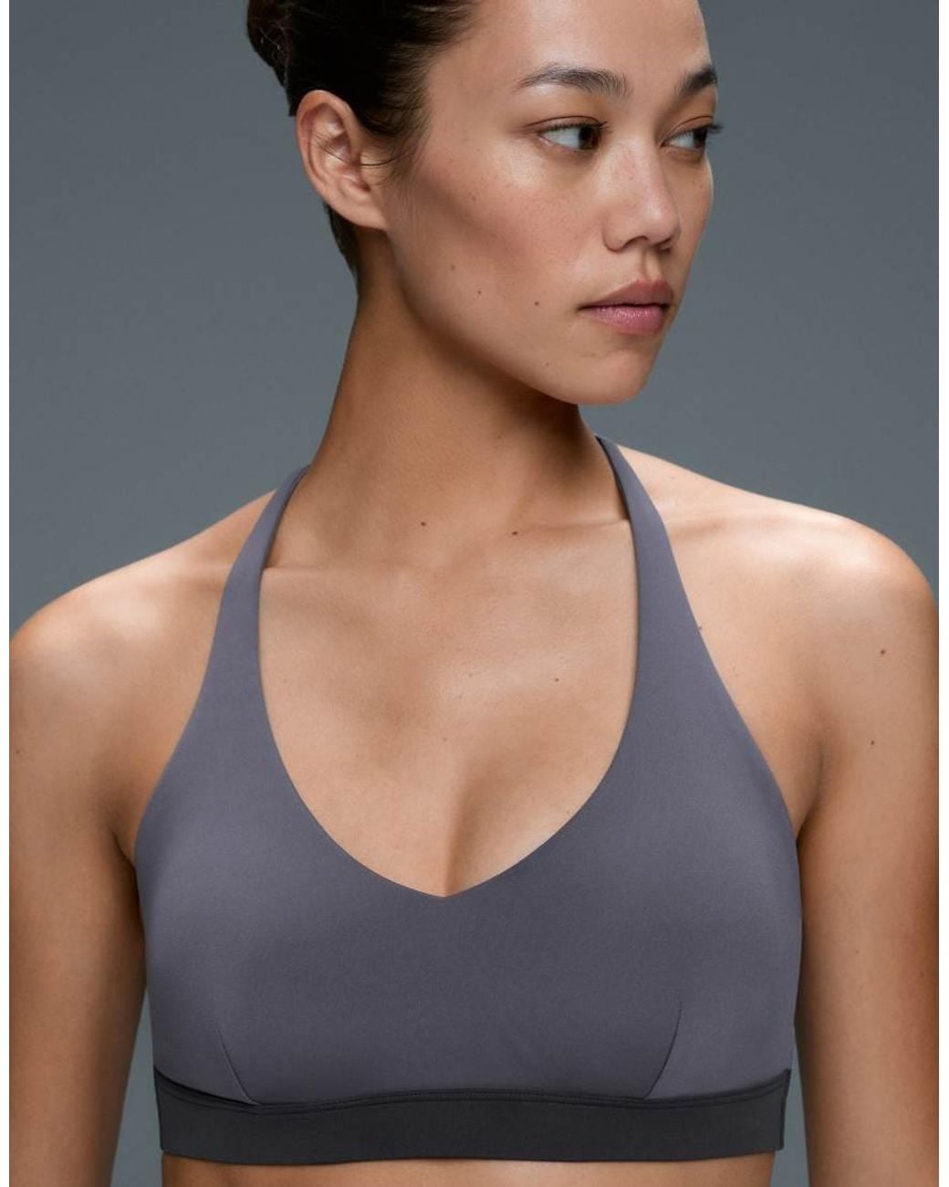 Oysho Gray Medium Support Sports Bra With Thin Strap