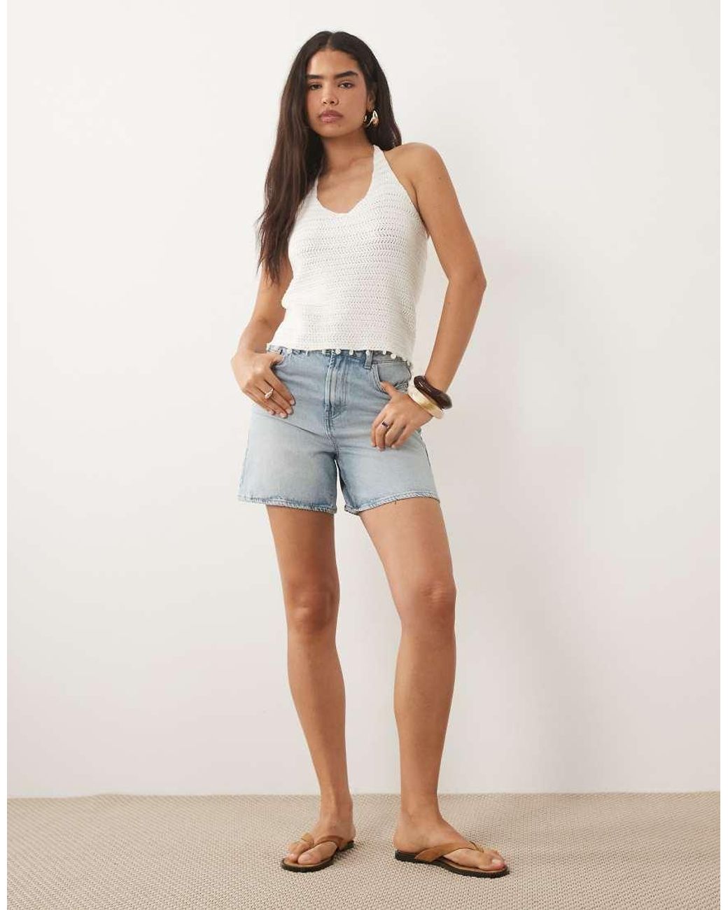 Mango White Teen Knitted Halterneck Top With Beaded Detail