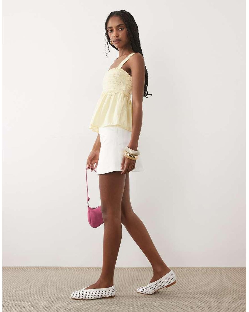 Abercrombie & Fitch Natural Square Neck Smocked Cami Top With Removable Straps