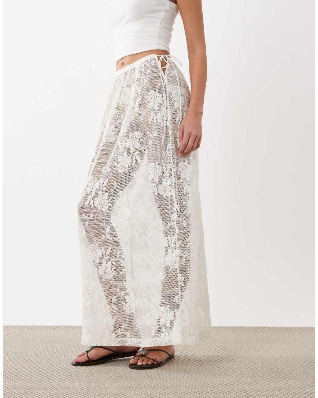 ASOS White Sheer Crochet Beach Lace Tie Side Maxi Skirt