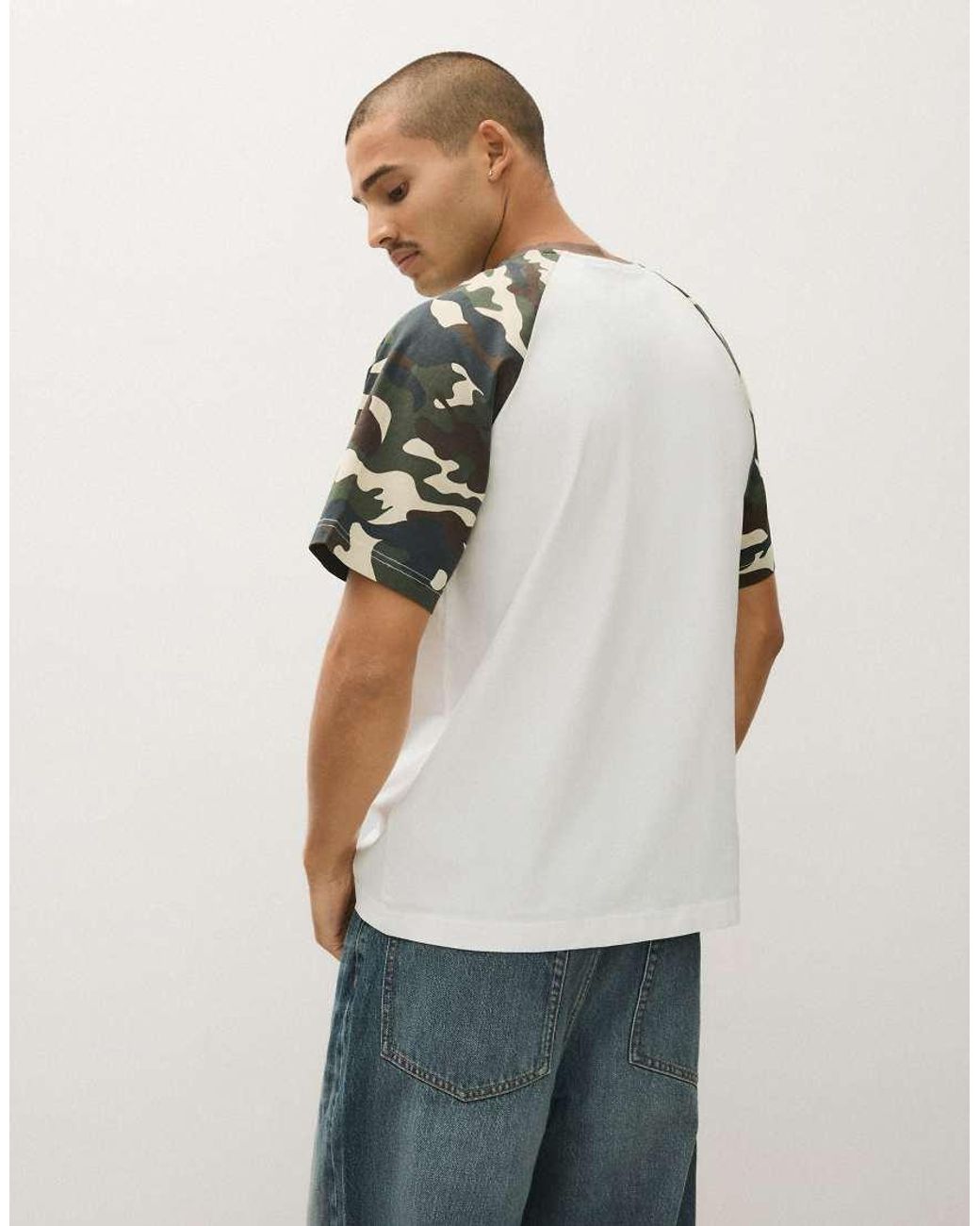 Bershka White Short Sleeve Raglan Print T-Shirt for men