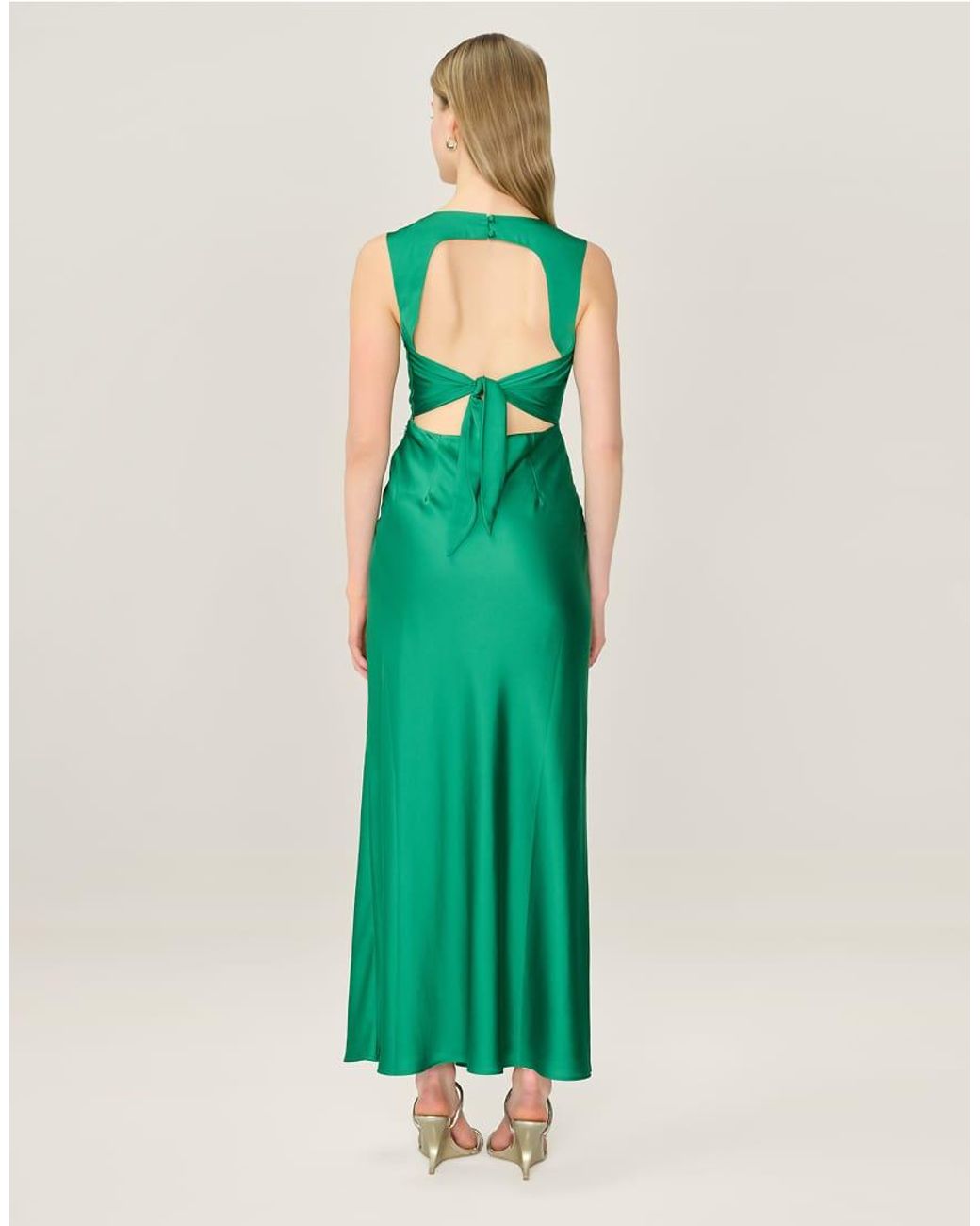 OMNES Green Dresses Nova Satin Midi Dress With Open Back