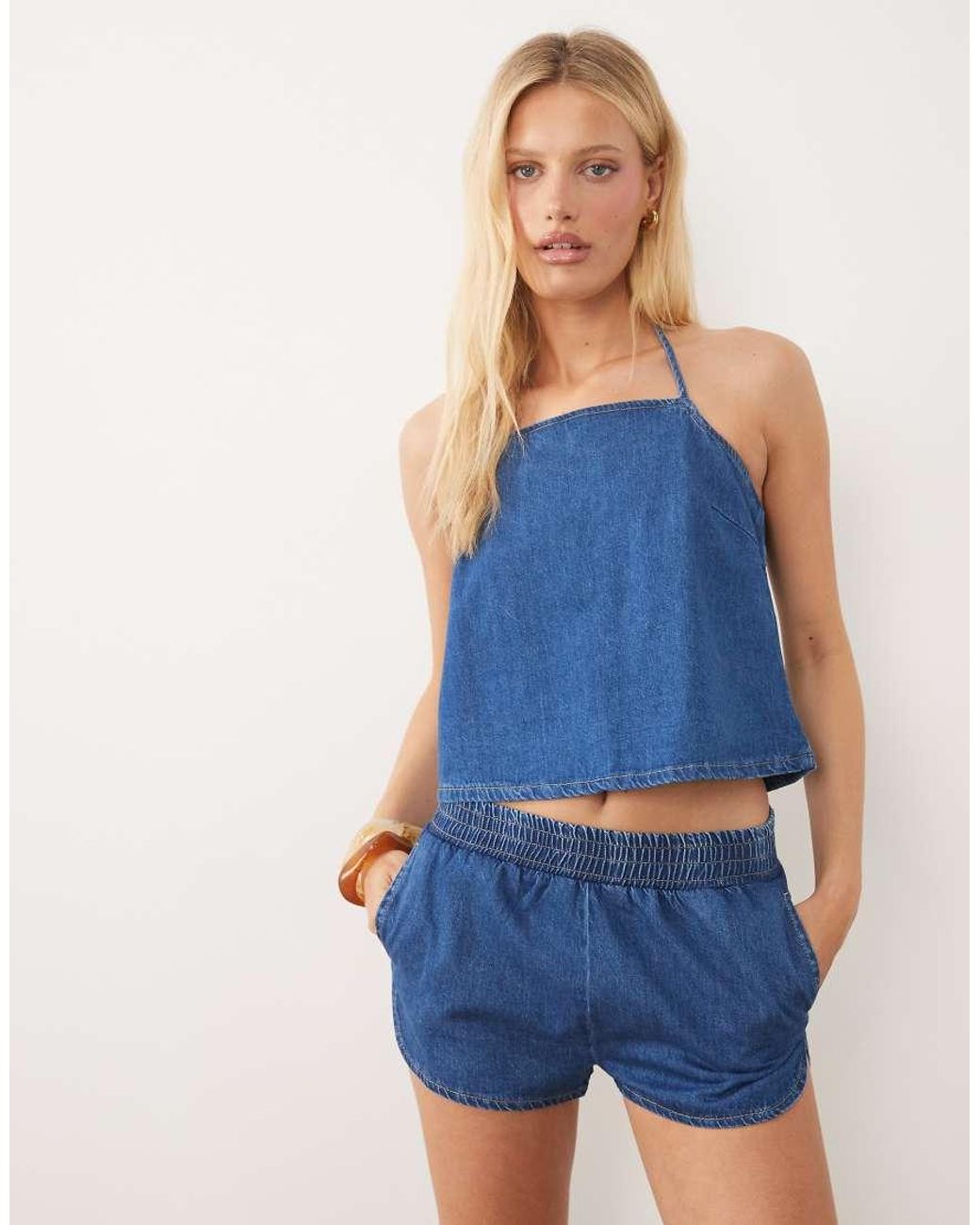 ASOS Blue Pull On Denim Runner Short