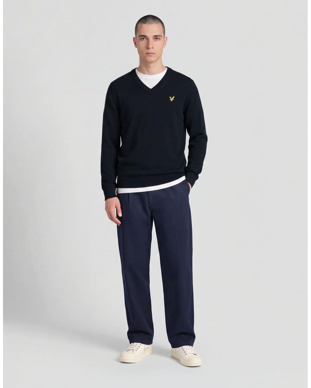 Lyle & Scott Blue Mid Knits Knitted V-Neck Jumper for men
