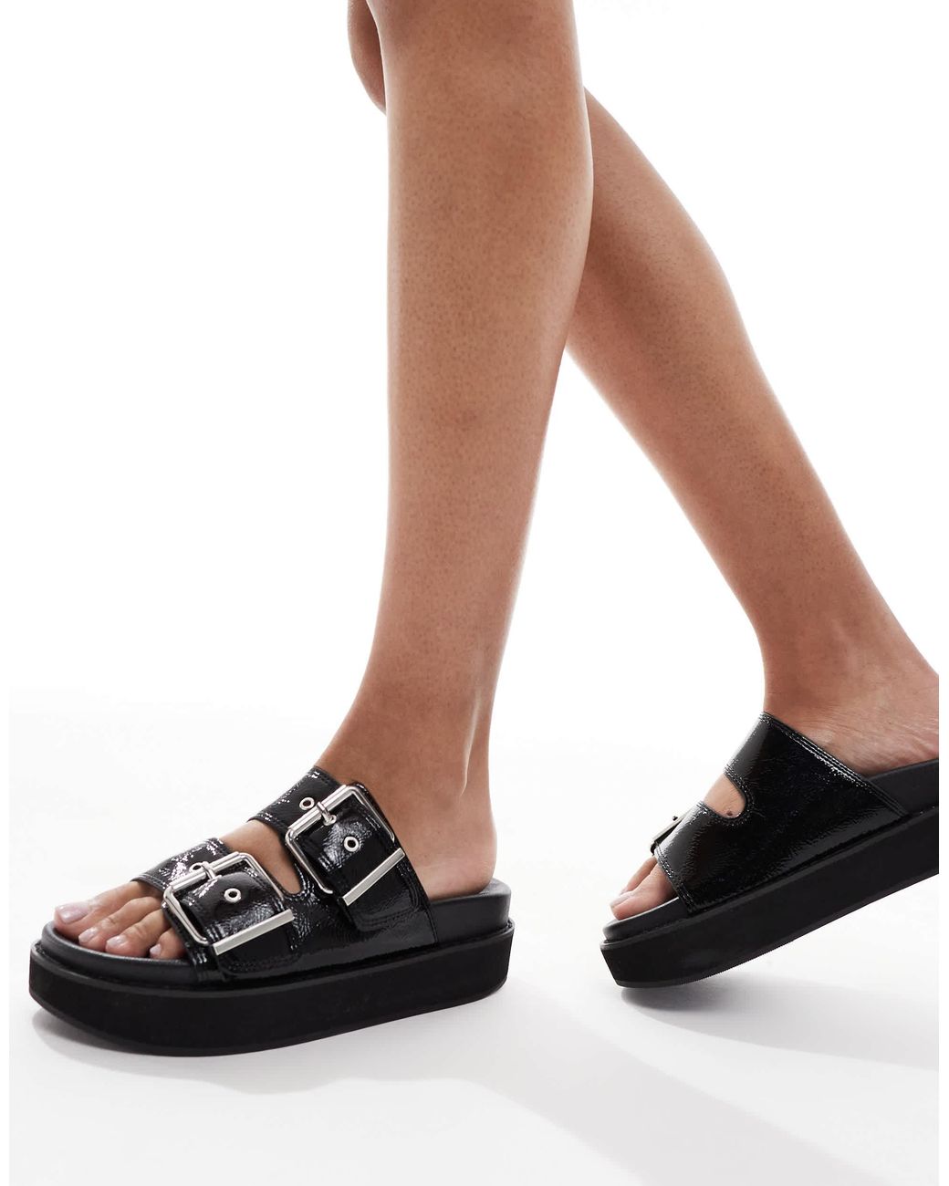 New Look Black – sandalen aus em kunstleder mit flacher plateausohle und doppelriemen