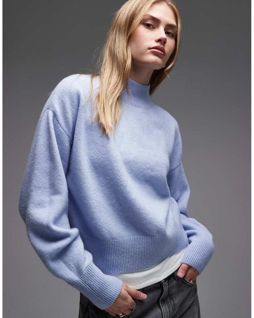 & Other Stories Blue Mock Neck Jumper