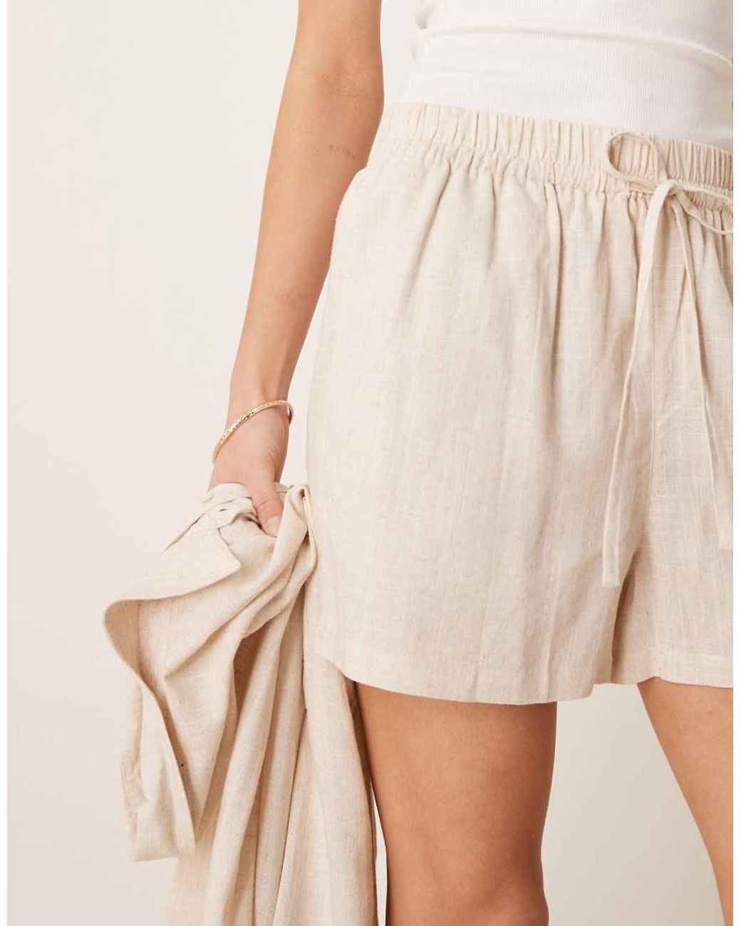 ASOS Natural Linen Look Pull On Shorts Co-ord