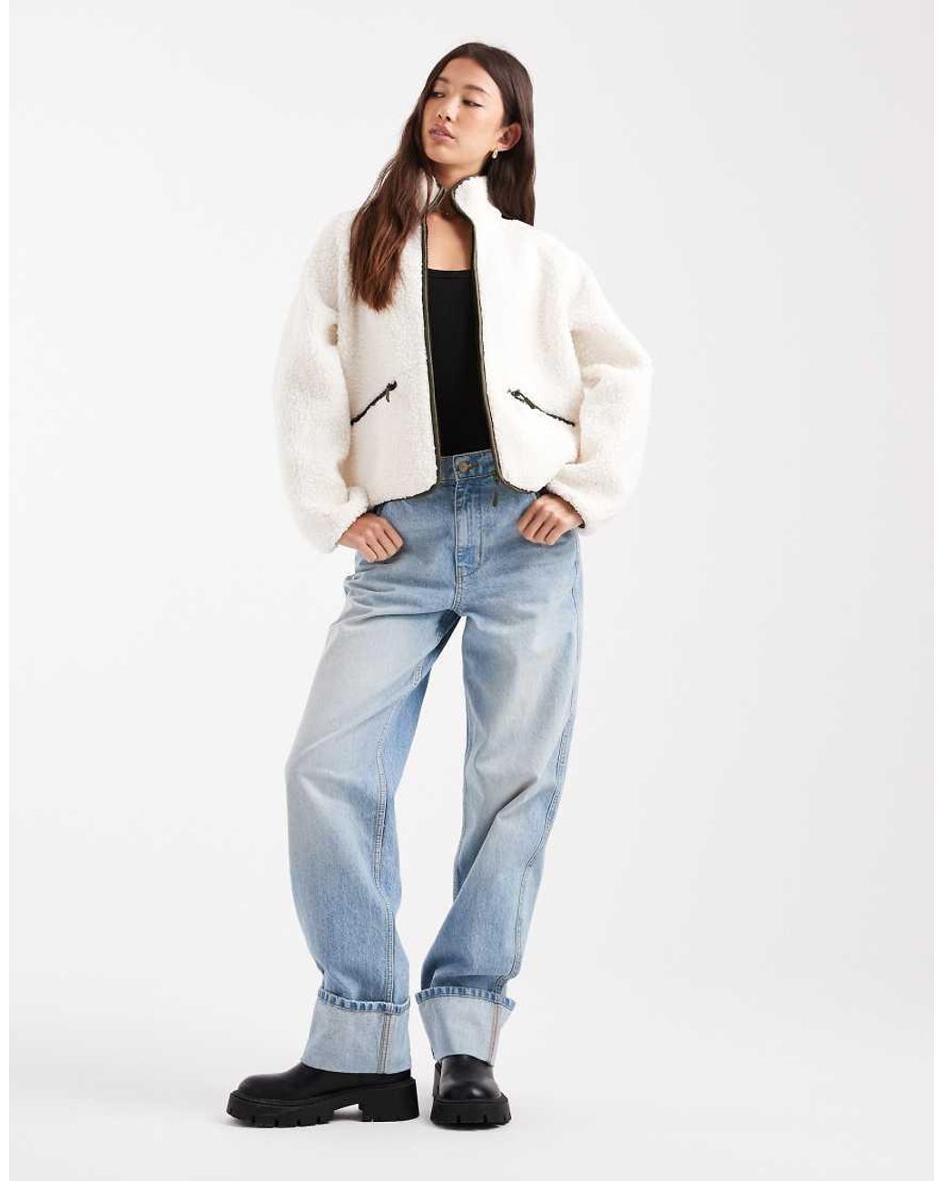 Threadbare White Zip Front Borg Fleece With Back Panel