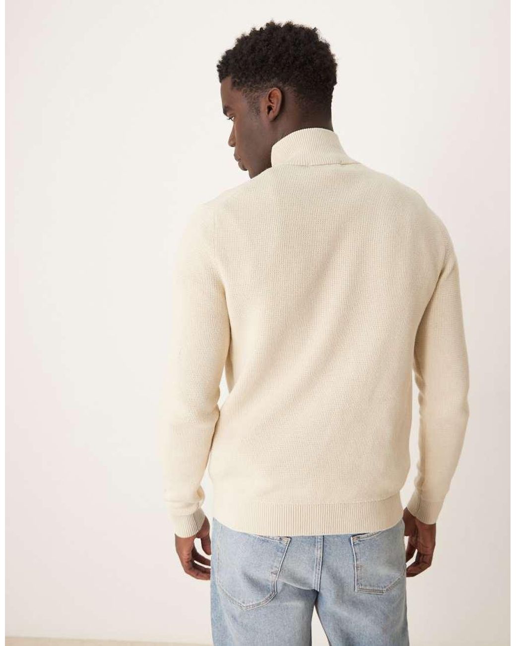 SELECTED Natural 100% Cotton Knitted Half Zip Jumper for men