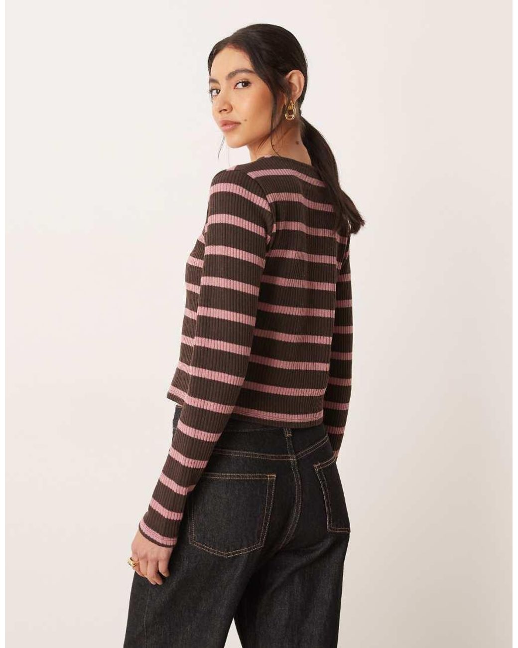 ASOS Brown Button Down Stripe Cardigan
