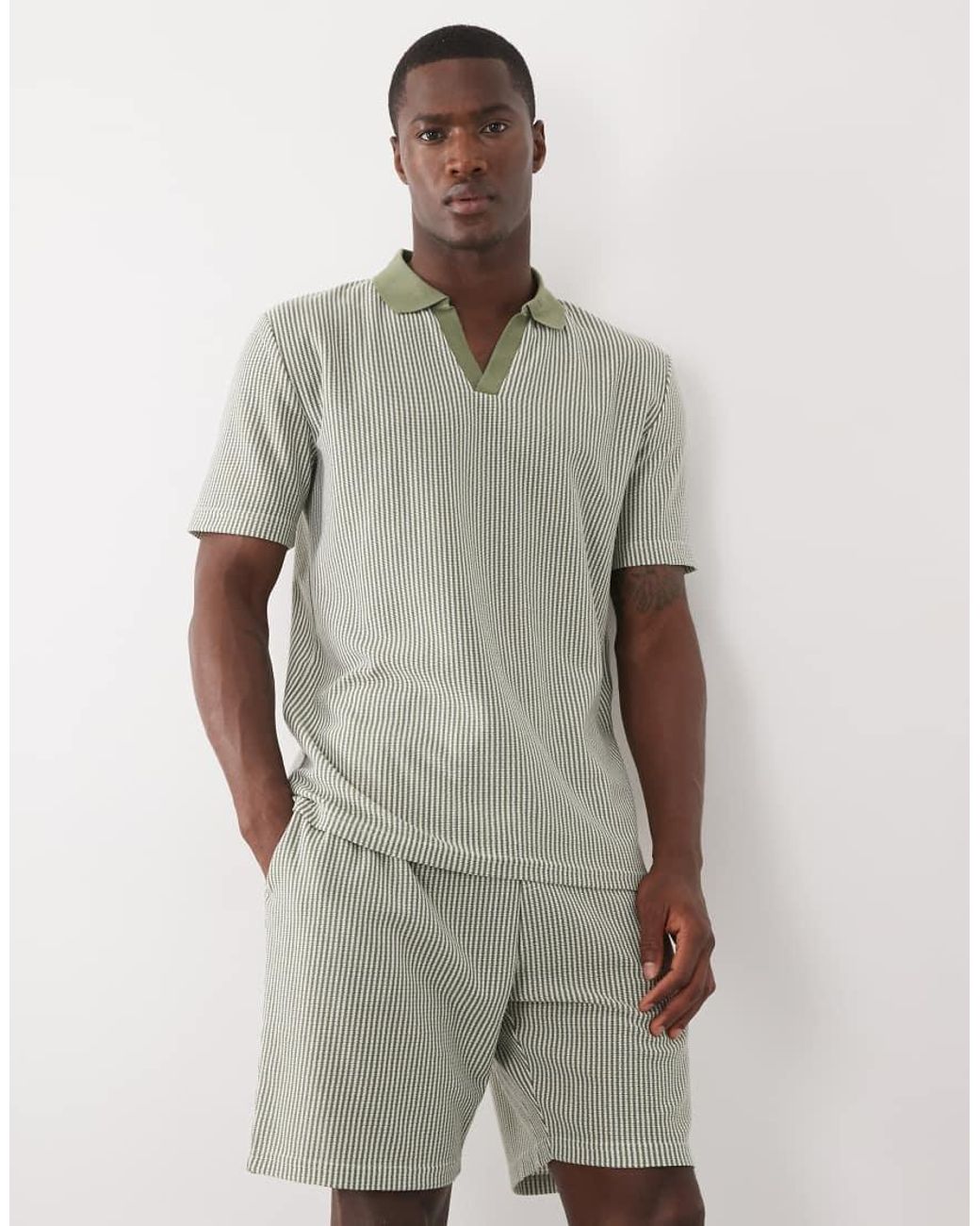 Brave Soul Brown Co-Ord Short Sleeve Polo Top for men