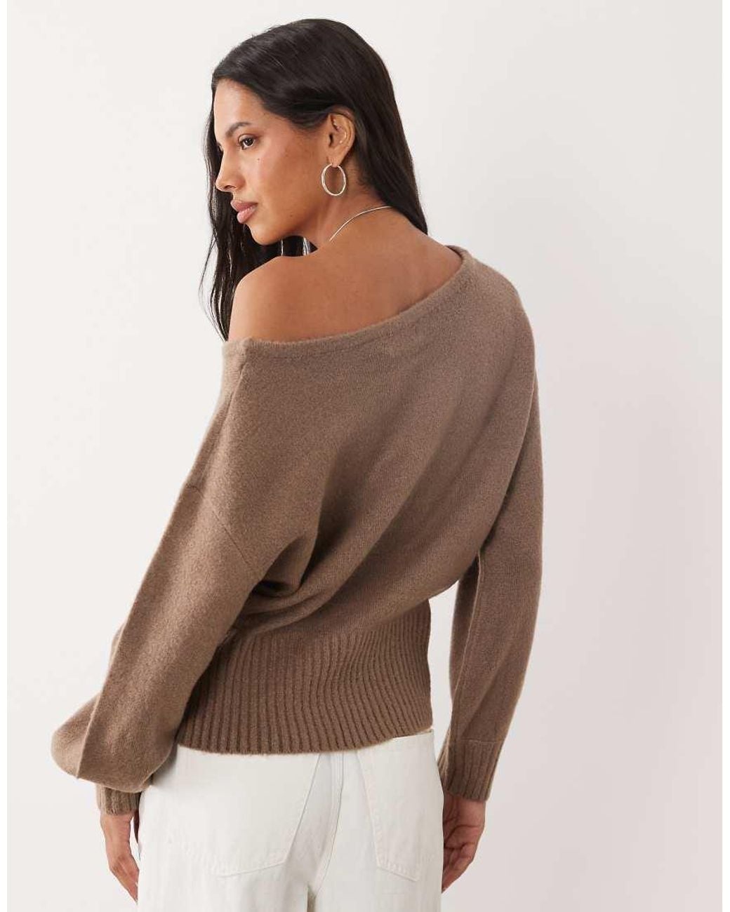 Brave Soul Brown Wide Neck Knit Sweater