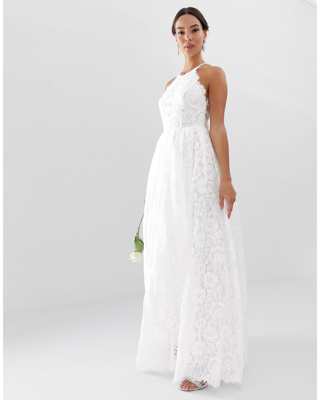 ASOS Amalie Lace Halter Neck Maxi Wedding Dress in White | Lyst