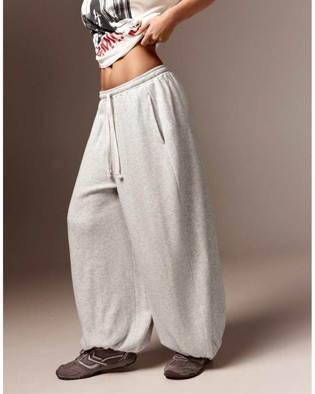 Bershka Gray Balloon Fit Plush Trousers