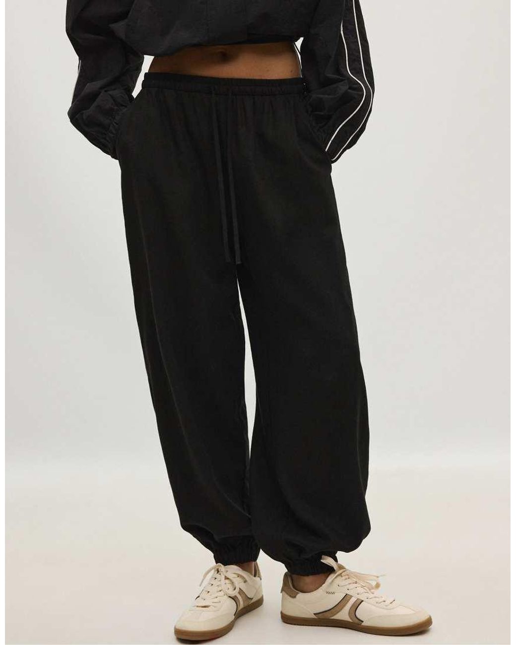 Stradivarius Black Linen-effect Sarouel Trousers