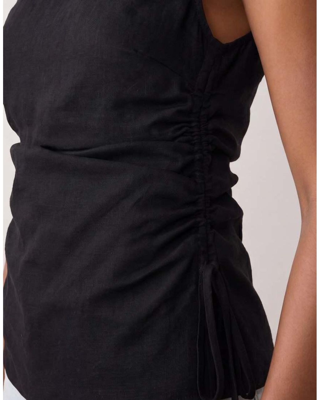 ASOS Black Ruched Side Linen Mix Bandeau Top