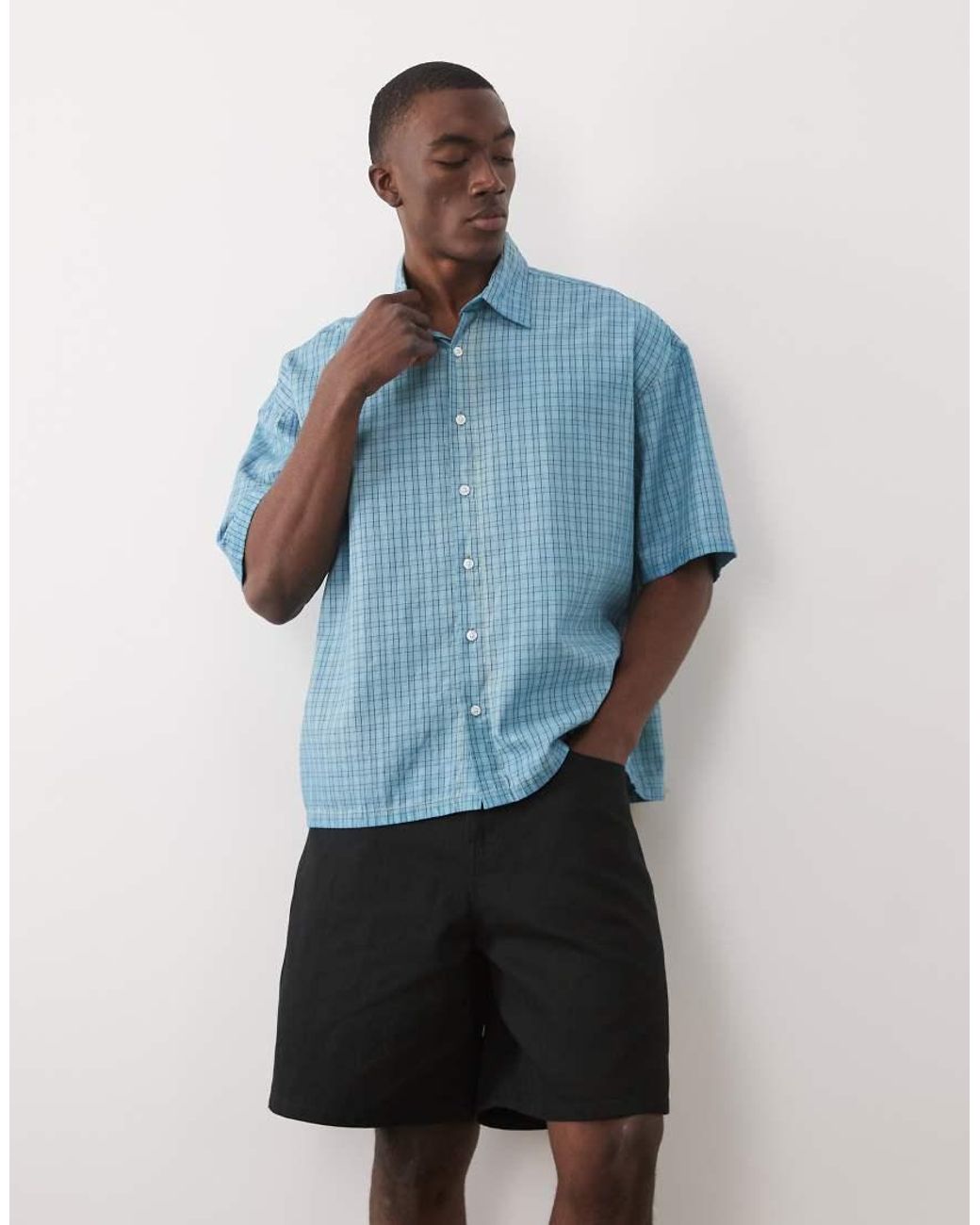 Jack & Jones Blue Overdye Plaid Shirt for men