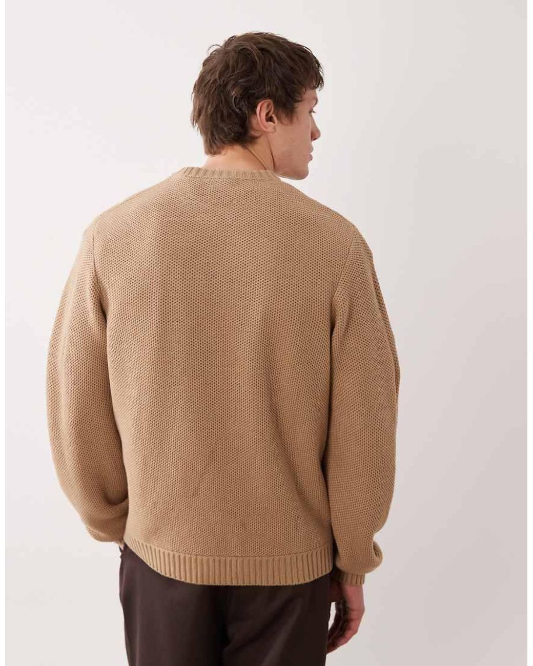 ASOS Natural Oversized Textured Knitted Jumper for men