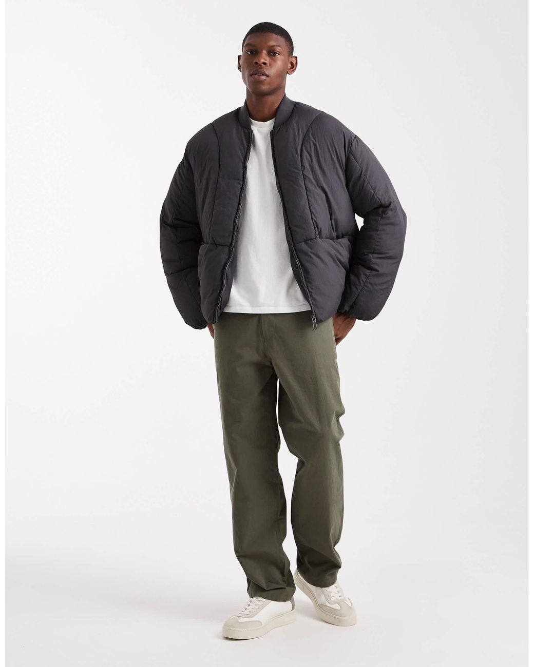 Only & Sons Gray Oversized Concealed Pocket Puffer for men