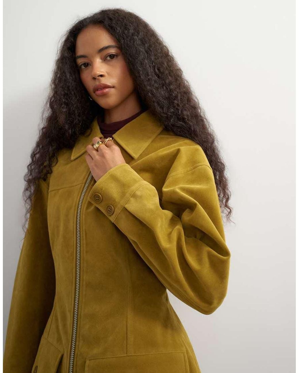 TOPSHOP Yellow Faux Suede Cinch Waist Blazer Jacket