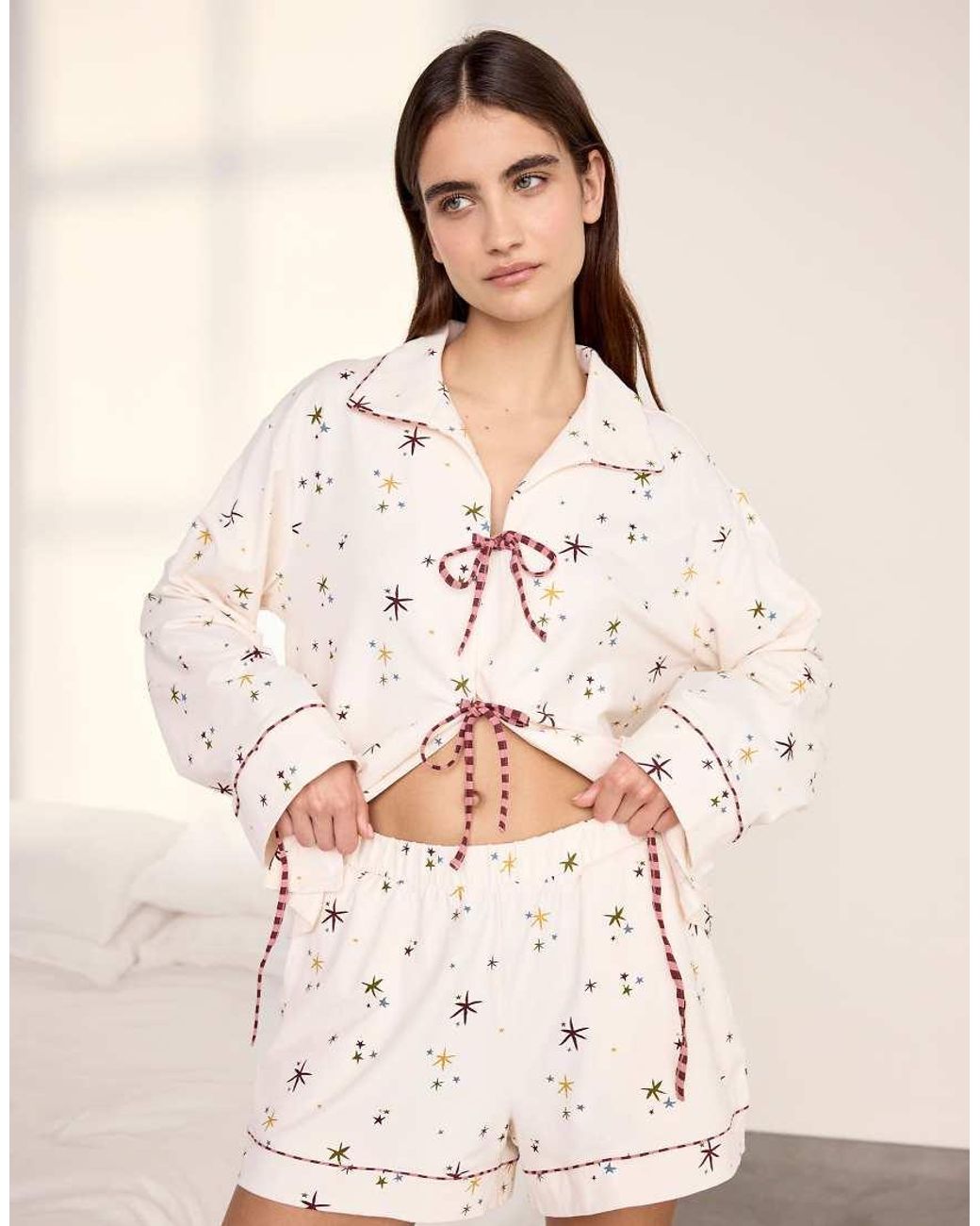 Chelsea Peers Natural Cotton Starlight Print Short Pyjama Set
