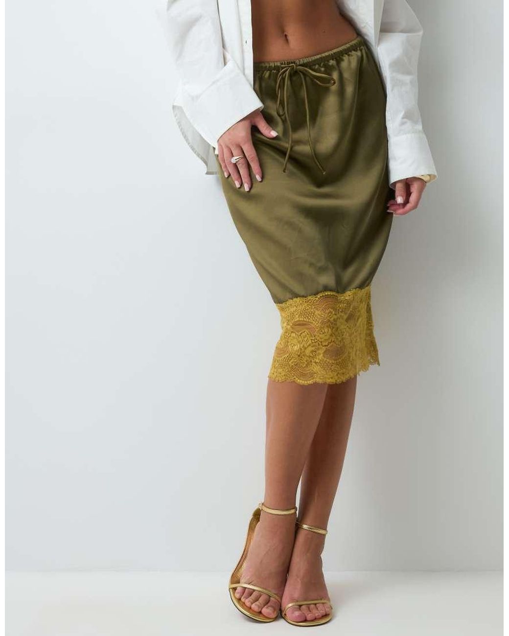 ASOS Green Satin 90's Slip Midi Skirt