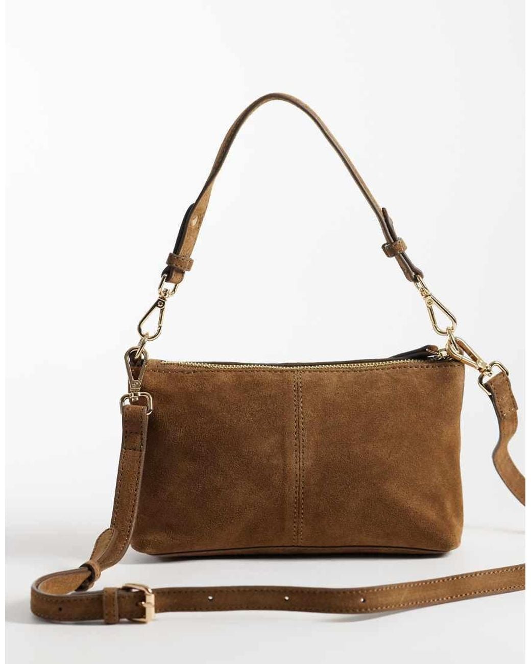 Accessorize Brown Suede Handheld Shoulder Bag With Crossbody Strap