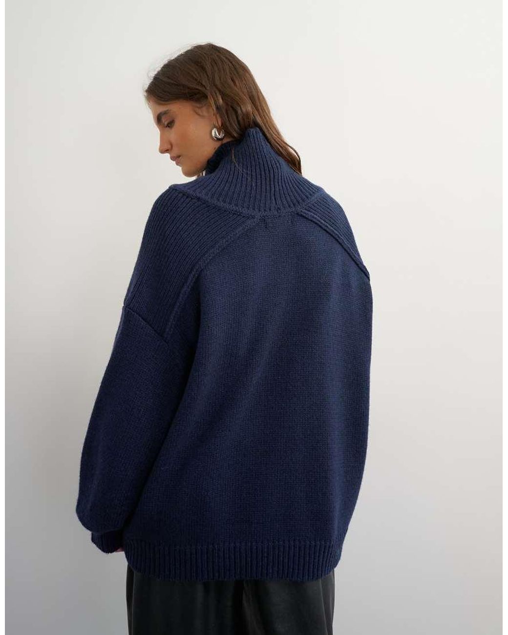 TOPSHOP Blue Knitted Wool Blend High Neck Jumper
